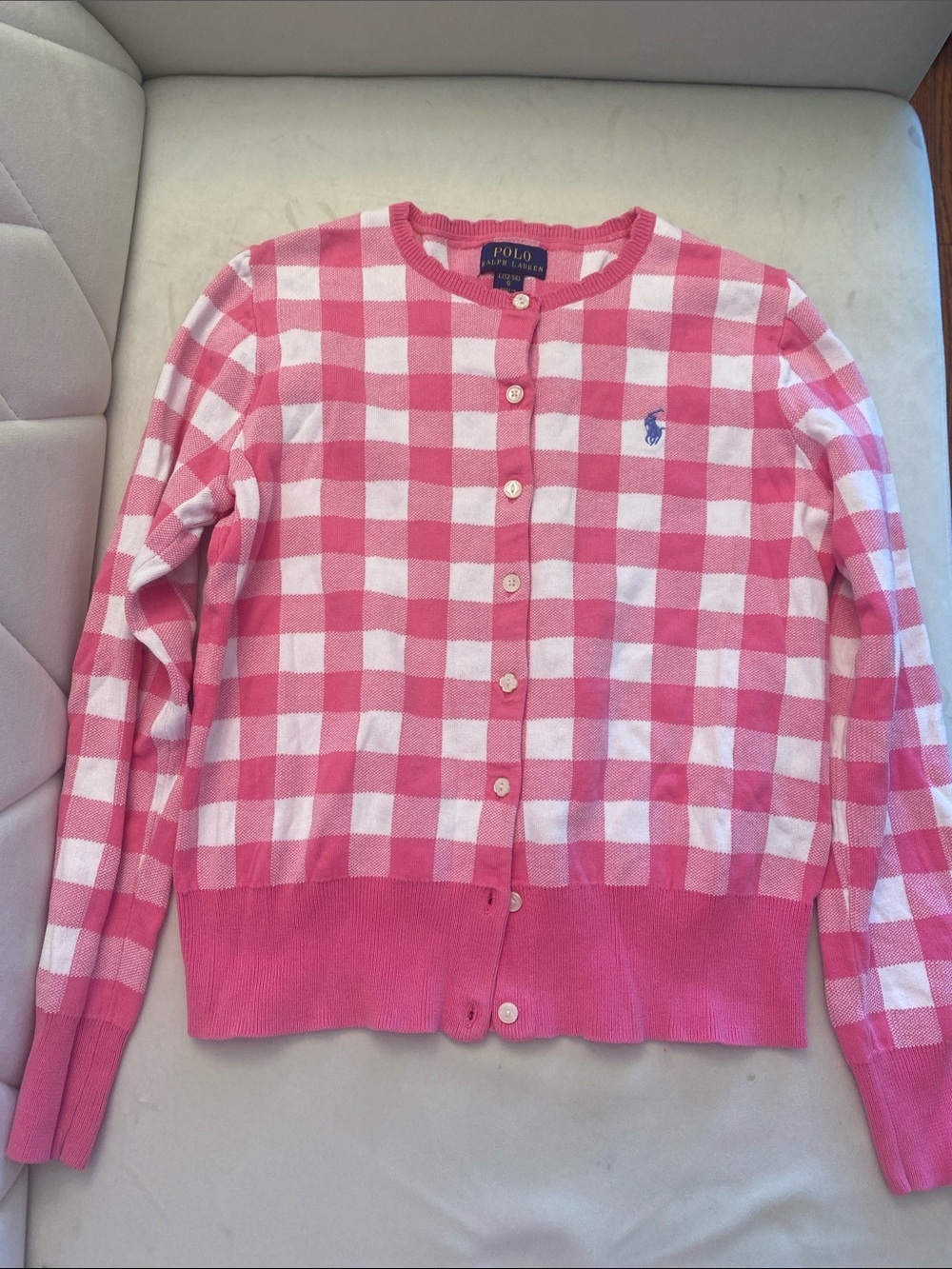 Polo by Ralph Lauren Pink and White Gingham Button-Front Cardigan